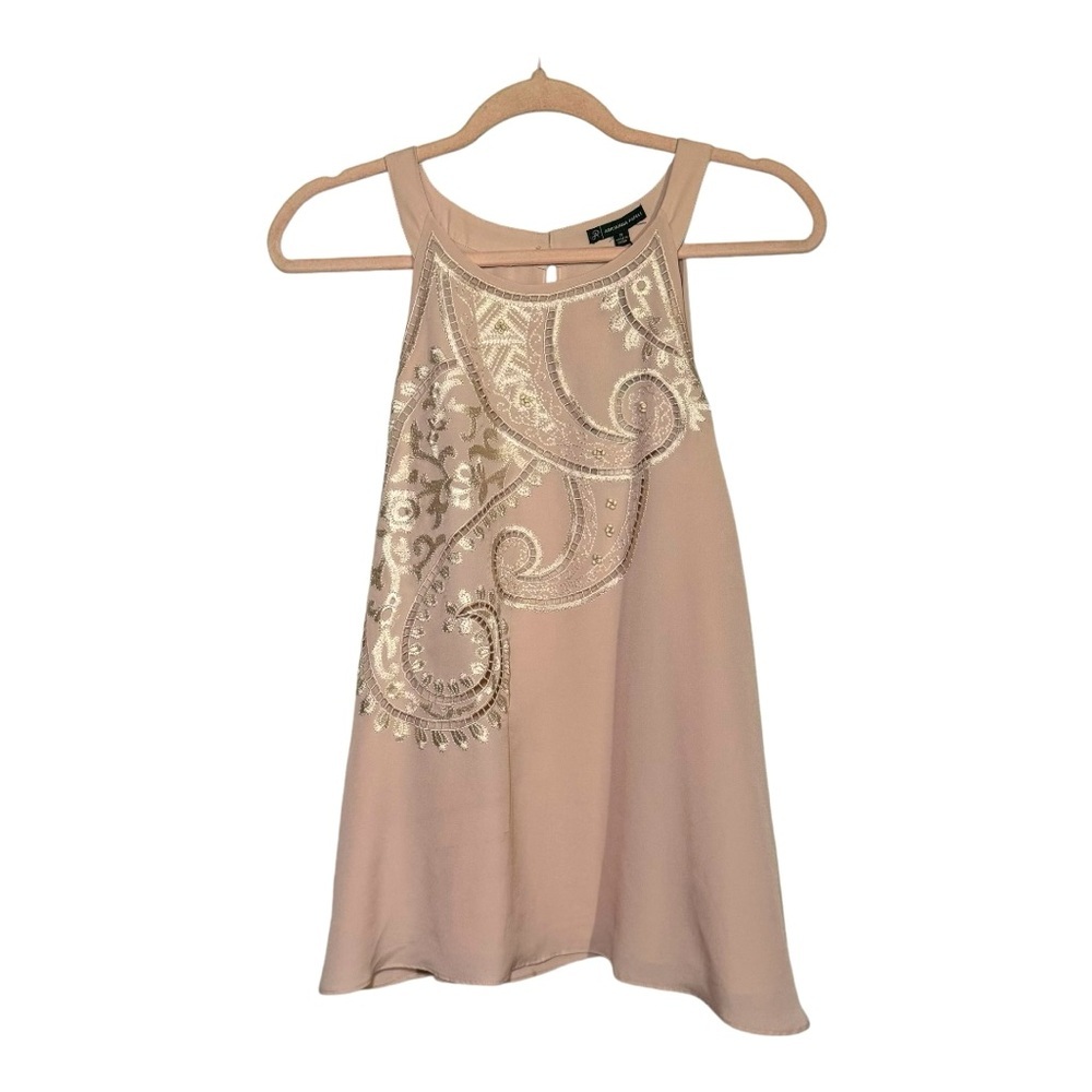 ADRIANNA PAPELL Scoop Neck Tank with Embroidery M NWT